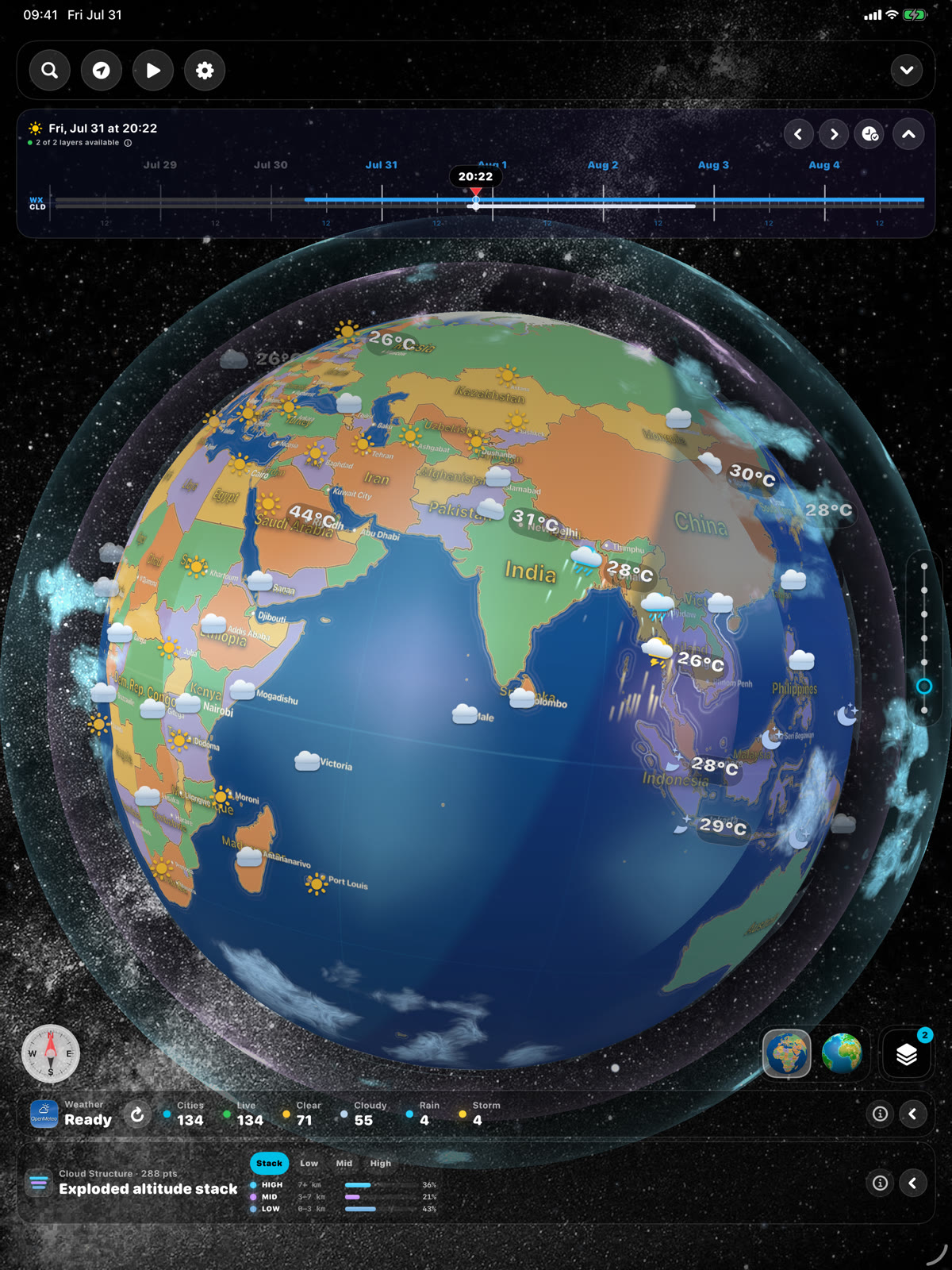 Cloud layers separated around the globe